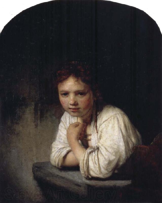 REMBRANDT Harmenszoon van Rijn Girl Leaning on a Window Sill Norge oil painting art